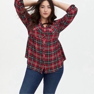 TORRID Red Plaid Babydoll Tunic-2X
